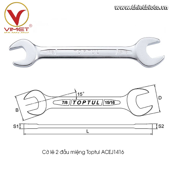 Cờ lê 2 đầu miệng Toptul ACEJ1416